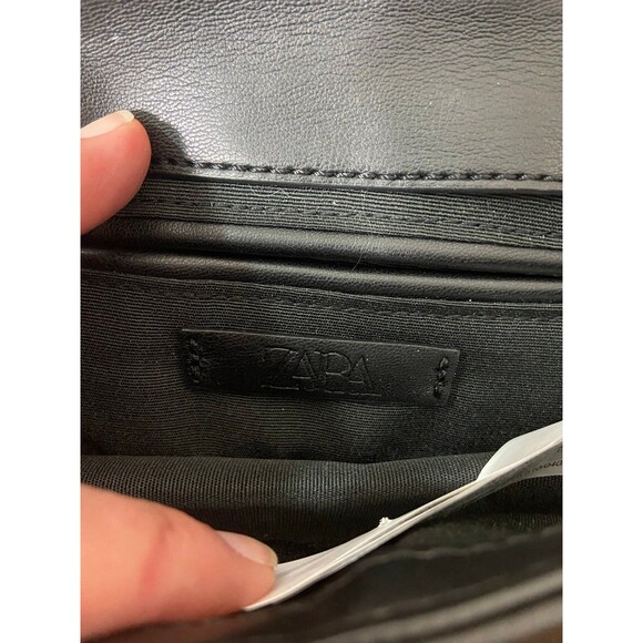 ZARA Small Studded Quilted Black Faux Leather Flap Crossbody Bag - Picture 4 of 10